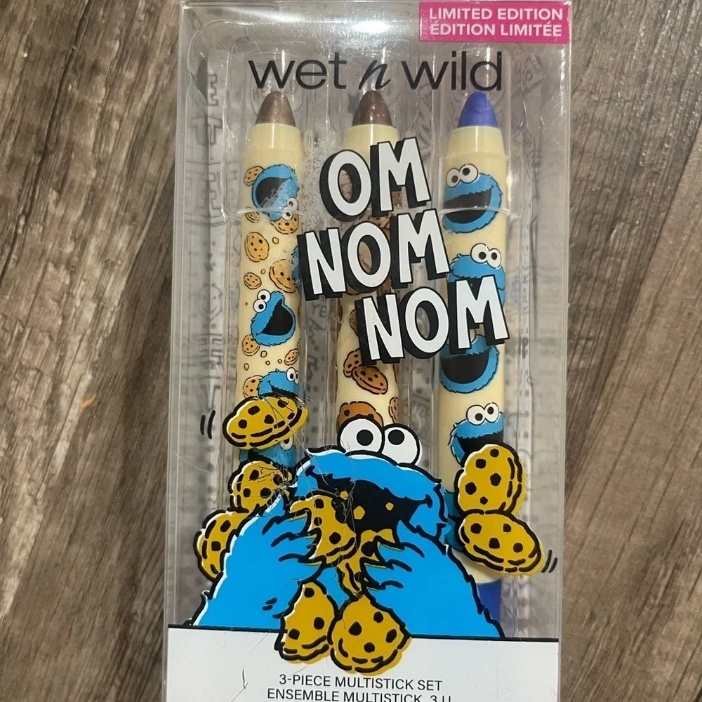 Wet n wild NEW Sesame Street Cookie Monster 3 piece multi stick set lipstick eye